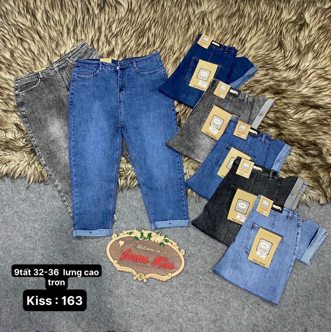 Quần Jean Nữ 9 Tấc Lỡ Mẫu Trơn Lật Lai Hàng Co Giãn Lưng Cao Ảnh Thật