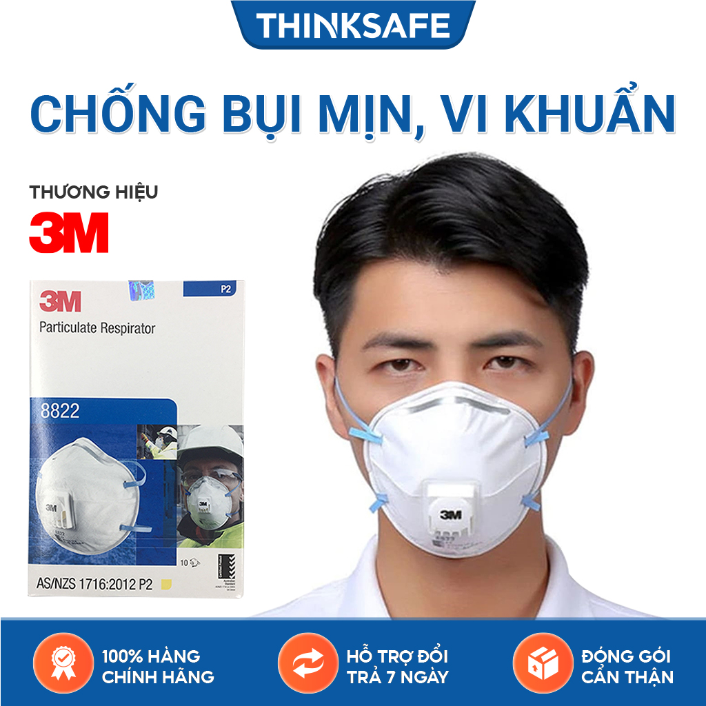 Khẩu trang 3m có van thở - Khẩu trang phòng dịch 3M 8822 đạt chuẩn N95 chống bụi, chống độc, Khẩu trang 3D mark chính hãng - Thinksafe chính hãng