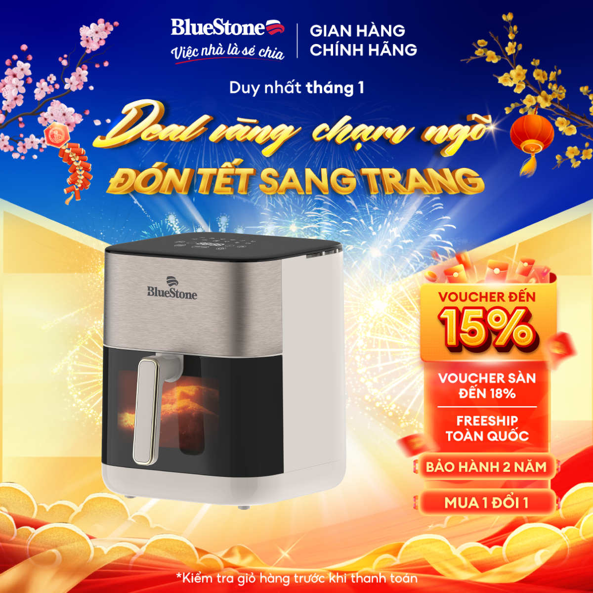 Nồi Chiên Không Dầu Điện Tử BlueStone AFB-5867 - 6 Lít  -1800W - Bảo hành 2 năm