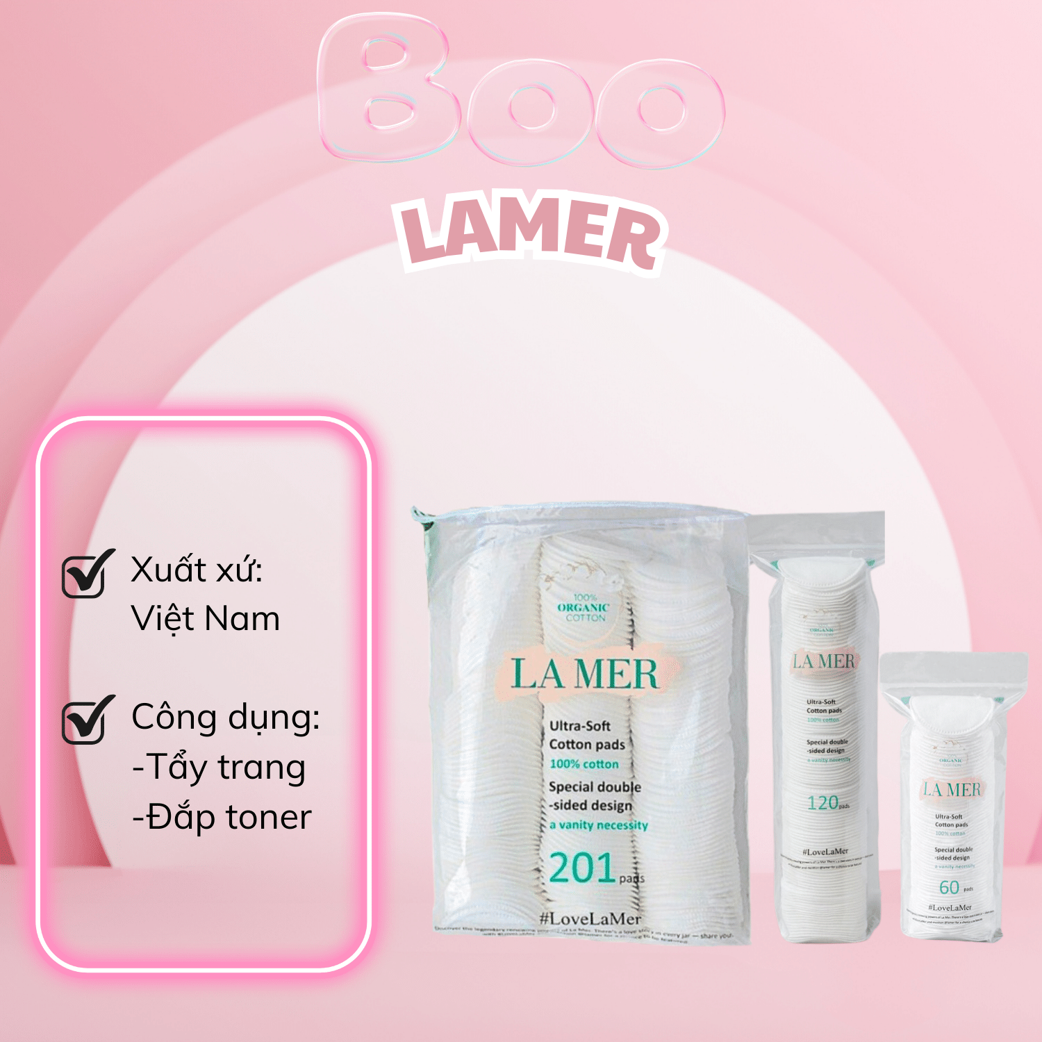 Bông tẩy trang lamer cotton organic 60 - 120 - 201 miếng
