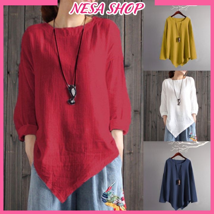 Áo kiểu nữ đẹp NeSa Shop, áo nữ áo kiểu, chất liệu Đũi trơn, áo kiểu Tà Nhọn phong cách Hàn Quốc AKH.44