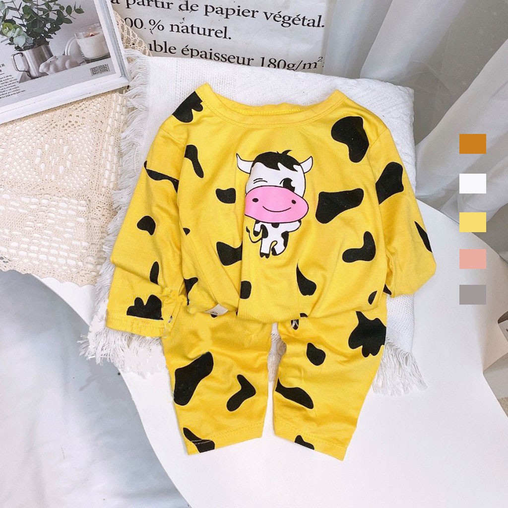 Bộ quần áo trẻ em dài tay thun lạnh bé trai và bé gái 5 mầu bò sữa từ 6kg đến 18kg [ Hàng chuẩn Loại 1 ] - JKIDS