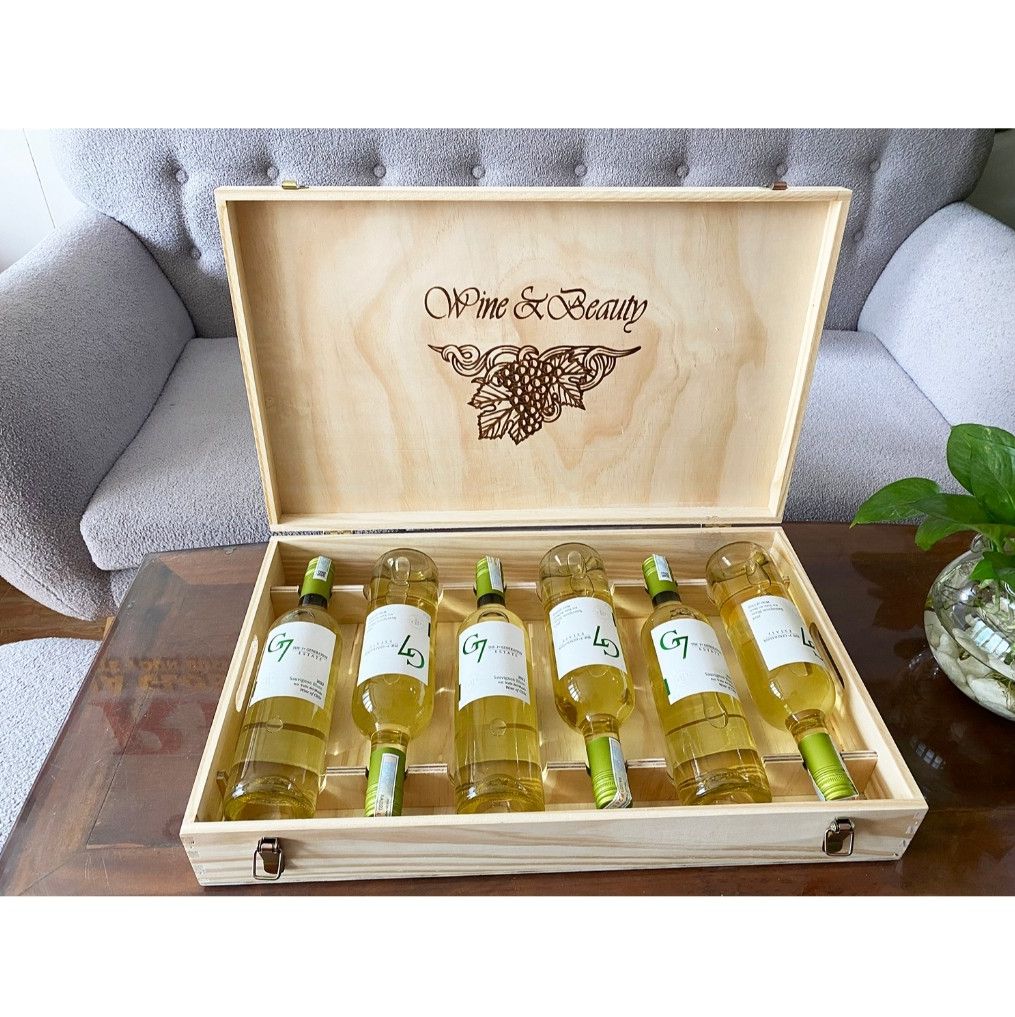 Quà tặng hộp gỗ 6 chai rượu vang trắng Chile G7 Sauvignon Blanc - HG6 1 tầng