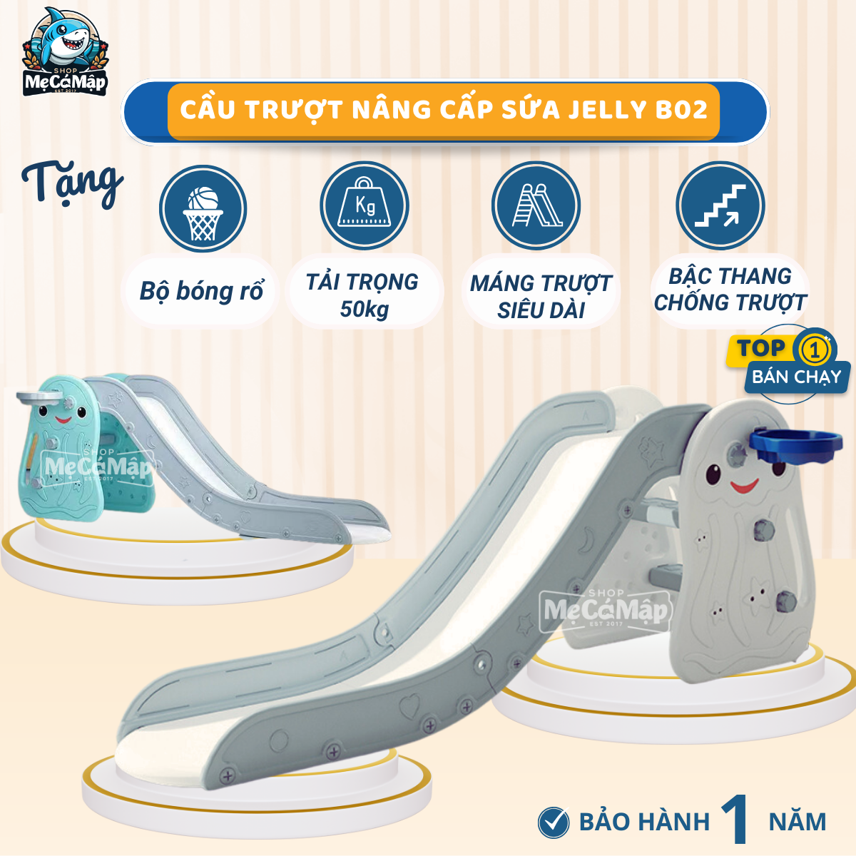 Cầu trượt cho bé tặng kèm bộ bóng rổ, cầu trượt bé trai bé gái hàng sẵn loại i