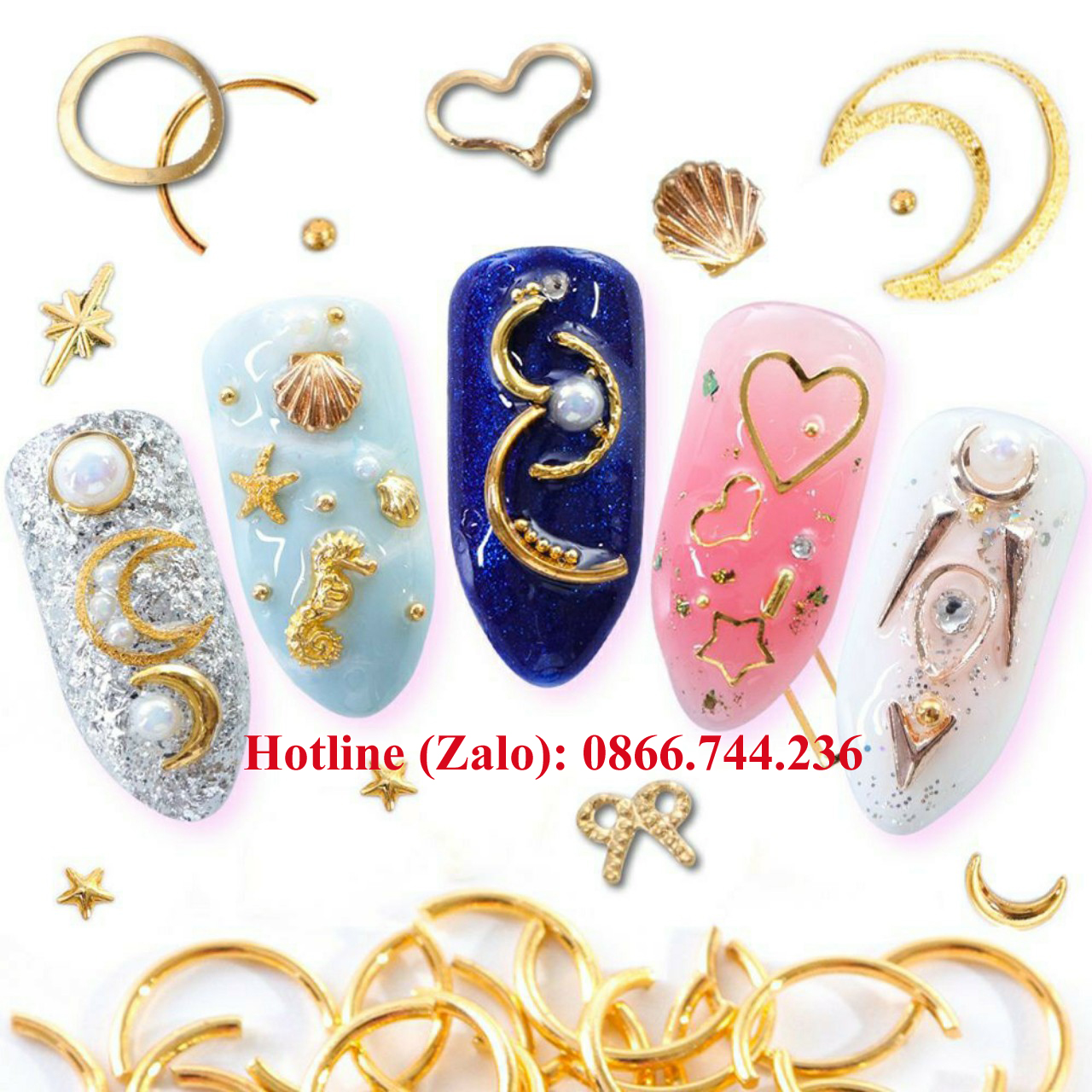 Sét phụ kiện 5 cham (charm) trang trí móng tay shop nailart