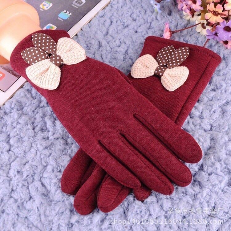 Găng Tay Nỉ Nơ Lót Lông Mùa Đông Cảm Ứng Chống Trượt Dễ Thương Hàn Quốc - Găng Tay Nữ có sẵn - HT STORE