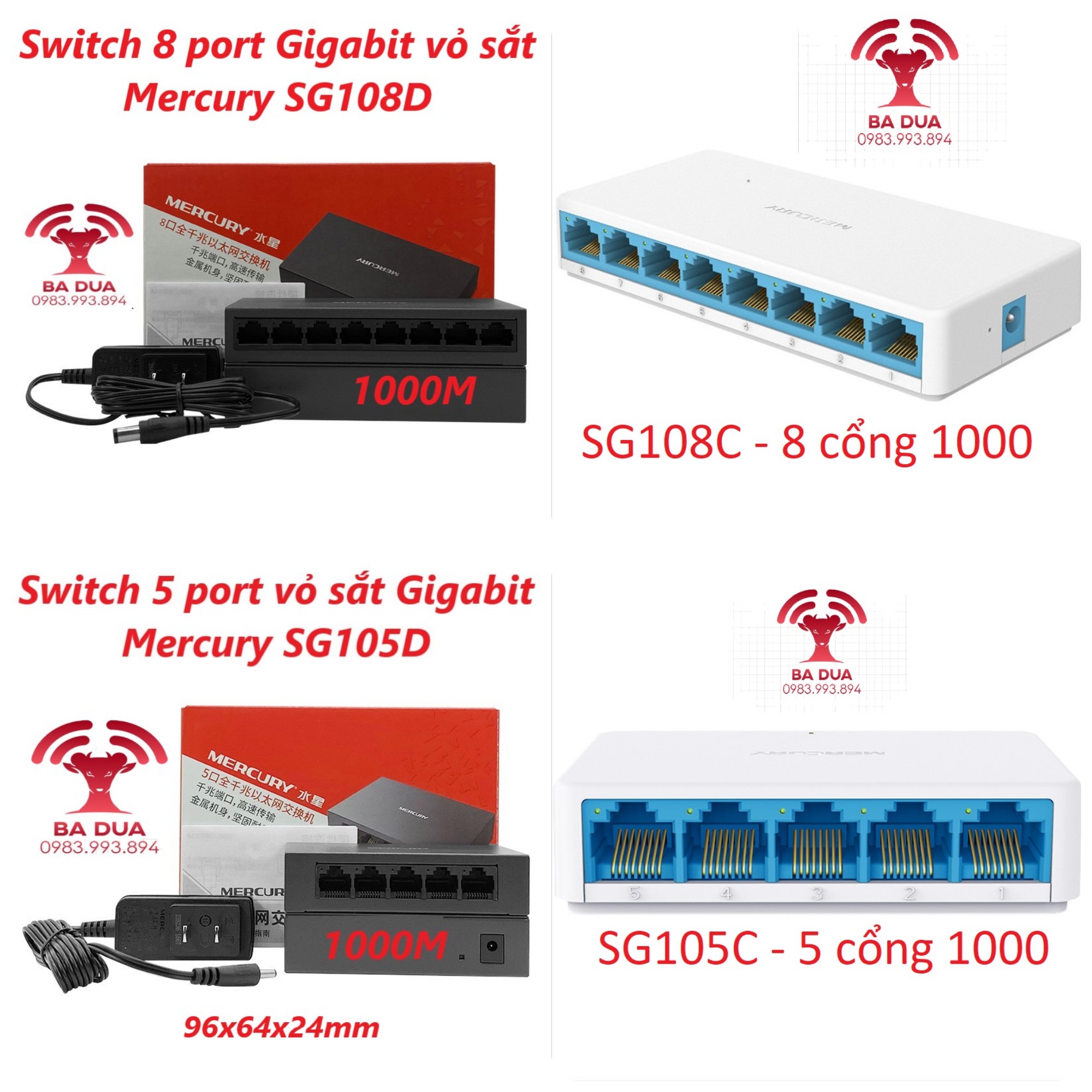 Bộ Chia Mạng Switch 5 cổng , 8 cổng port Gigabit Mercury SG105C SG108C SG105D SG108D Yilink SG208C