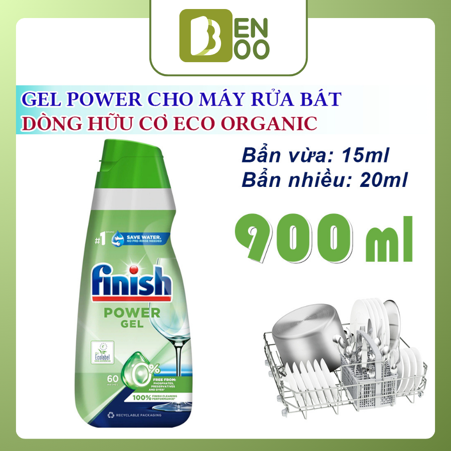  Gel rửa chén Finish Eco 0% nhập khẩu EU 900ml Nước rửa chén Hữu Cơ cho máy rửa bát 