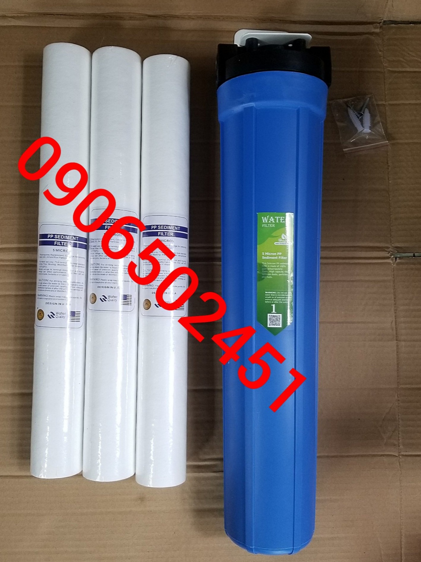 [HCM]Combo Bộ lọc nước sinh hoạt  ly đơn 20 Inch (Xanh) và 3 cây lõi số 1 PPF 20 Inchđã bao gồm lõi và phụ kiện