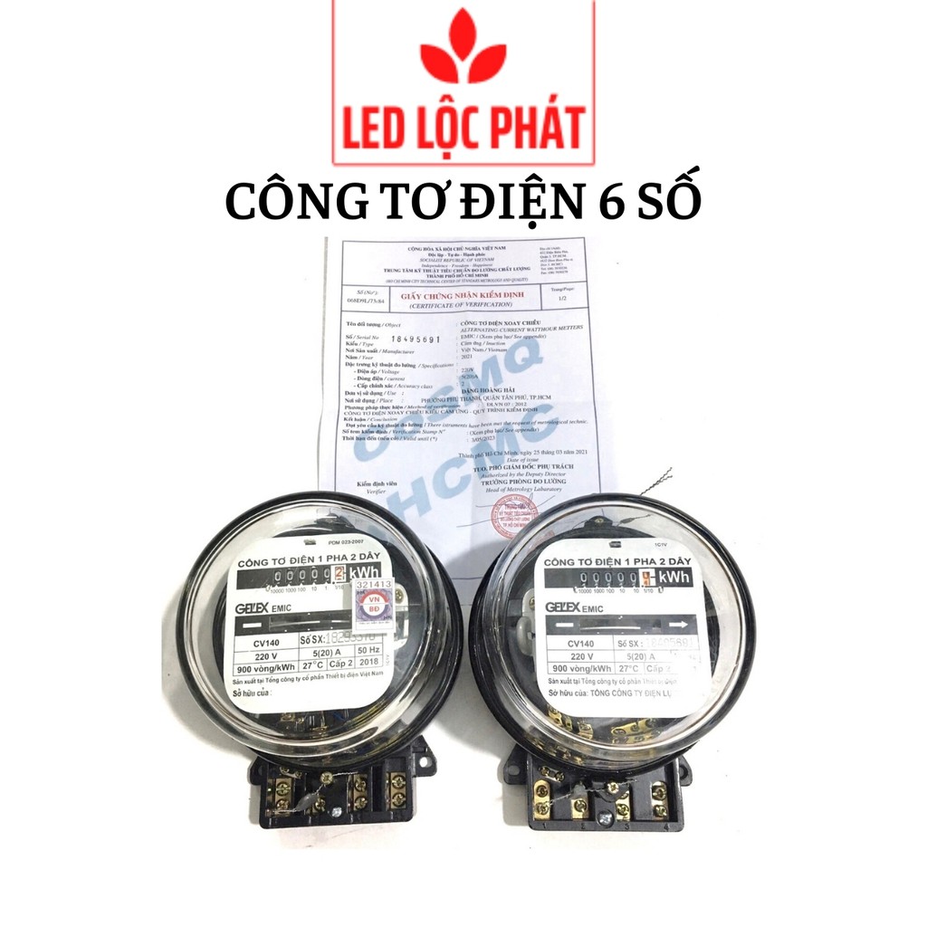 Công tơ điện 1 pha 2 dây emic 6 số, đồng hồ đo điện 5a 6