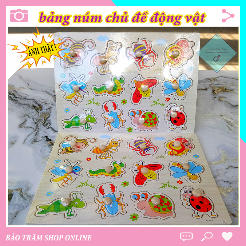 Bảng núm Ghép hình bằng gỗ chủ đề động vật côn trùng cho bé - đồ chơi cho trẻ em
