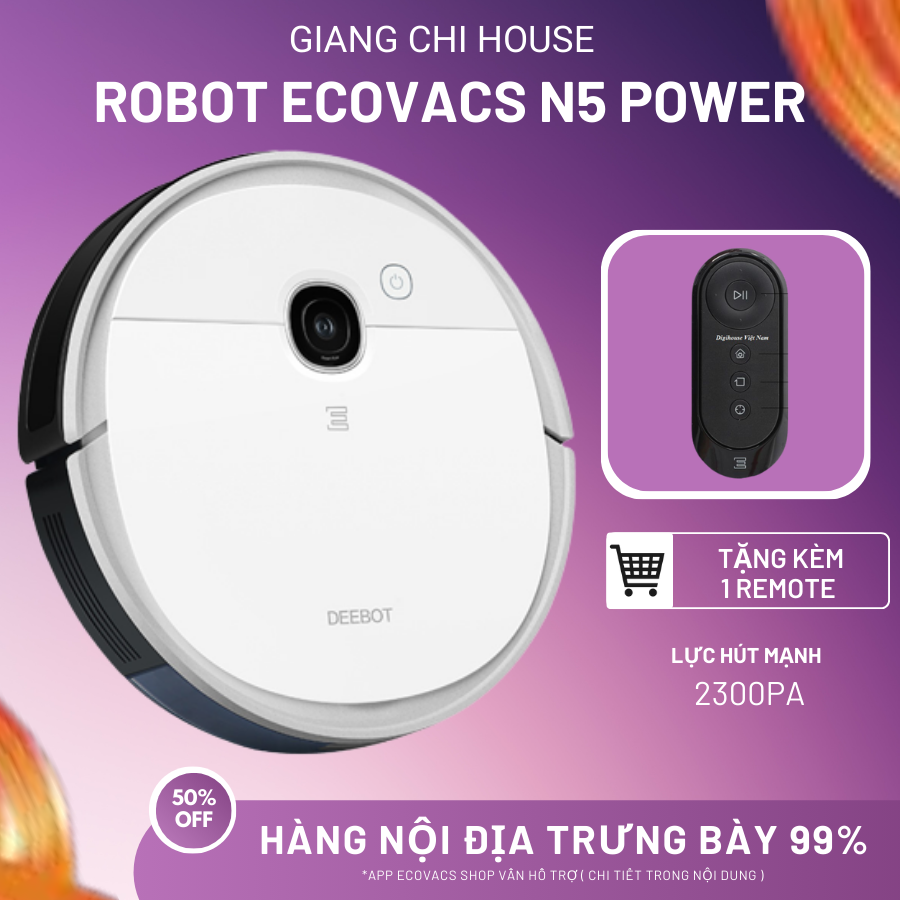 [ Trả góp 0% ] Robot Hút Bụi Lau Nhà Ecovacs N5S GO - App Bản Đồ, Tường ảo - Lực Hút 2200 Pa - Hẹn giờ - Hàng trưng bày mới 99% - Điều Khiển App Điện Thoại - Bảo Hành 12 Tháng - Uy Tín Tại Giang Chi Ecovacs's House - Robot Hcm