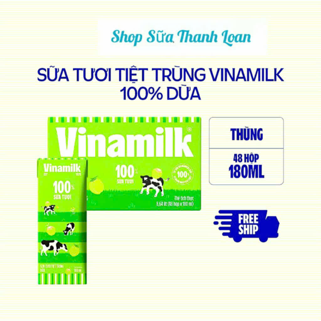 Thùng 48 Hộp Sữa tươi tiệt trùng Vinamilk 100% Dừa 180ml.