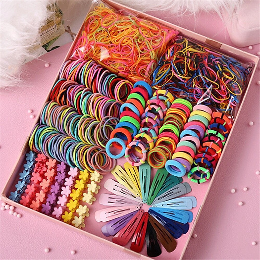 Có hộp - set 780 chi tiết cột kẹp tóc cho bé-dây buộc tóc bé gái-kẹp tóc bé gái