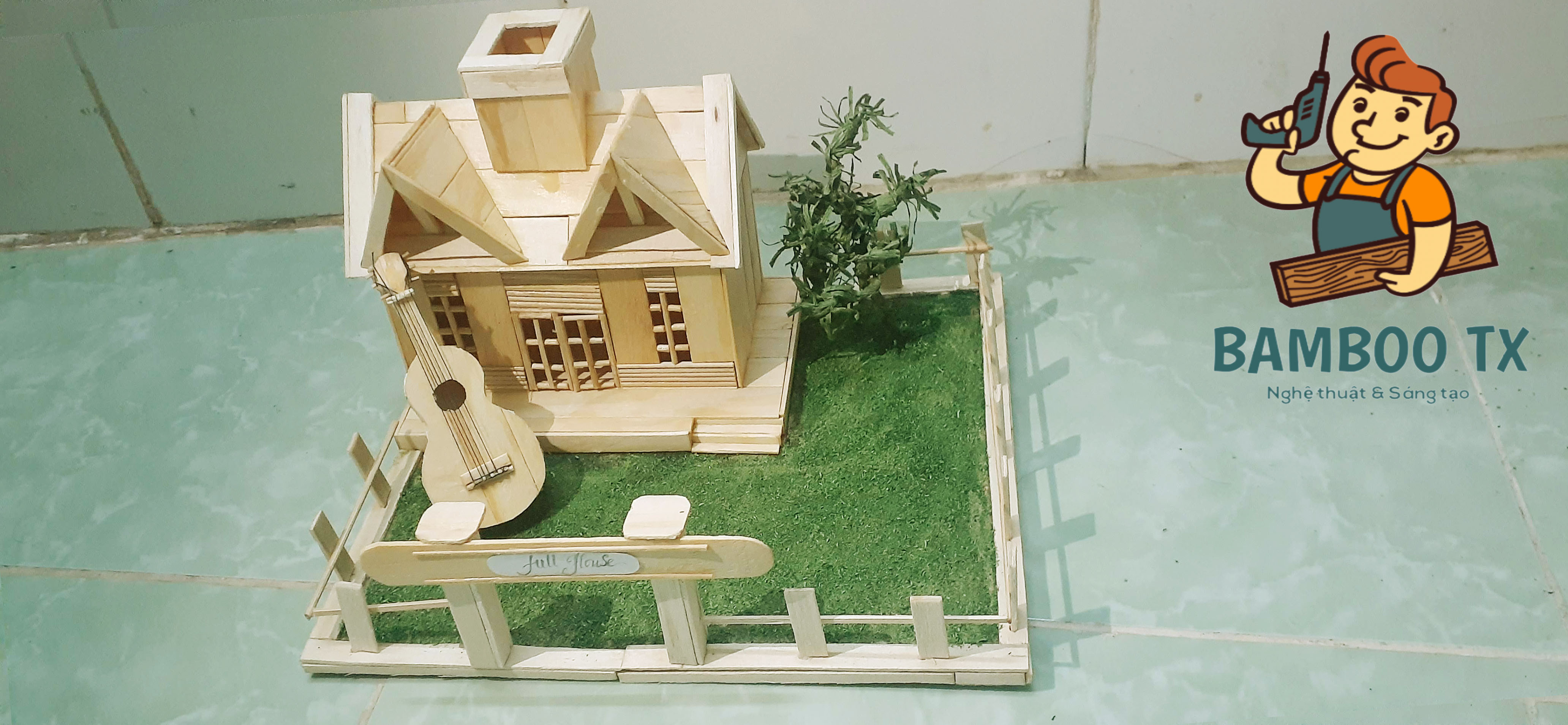 Mô hình nhà tăm tre Handmade - Quà tặng Giáng sinh Noel - Que tăm - Bamboo tx 08