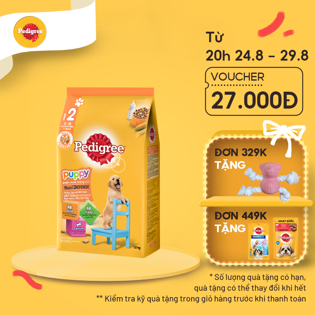Thức Ăn Dạng Hạt Khô Cho Chó Con Pedigree Vị Gà, Trứng, Sữa