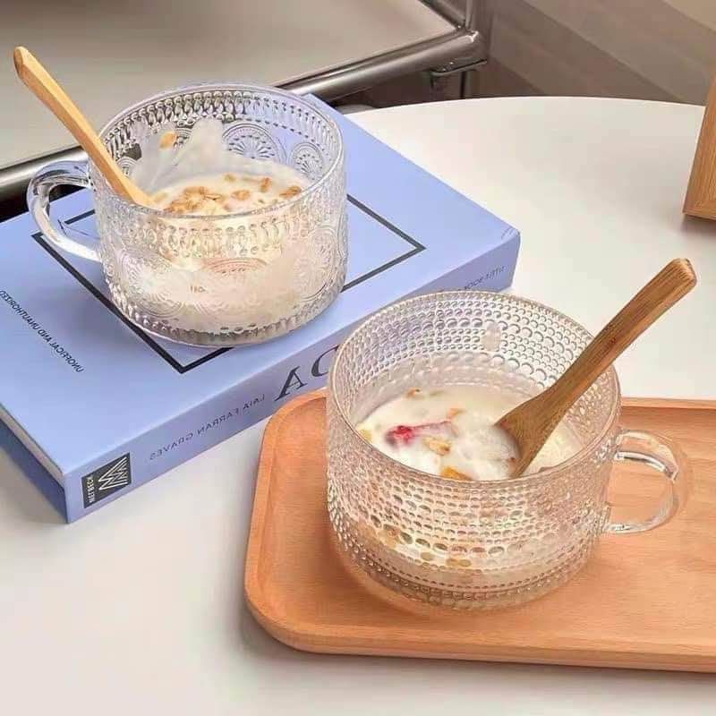 Sét 2 cốc thuỷ tinh có quai cầm 450ml hoạ tiết hoa loại đẹp