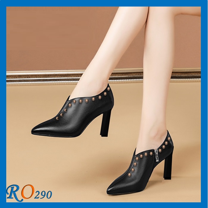 Giày boot nữ cổ thấp 8 phân hai màu đen trắng hàng hiệu rosata ro290