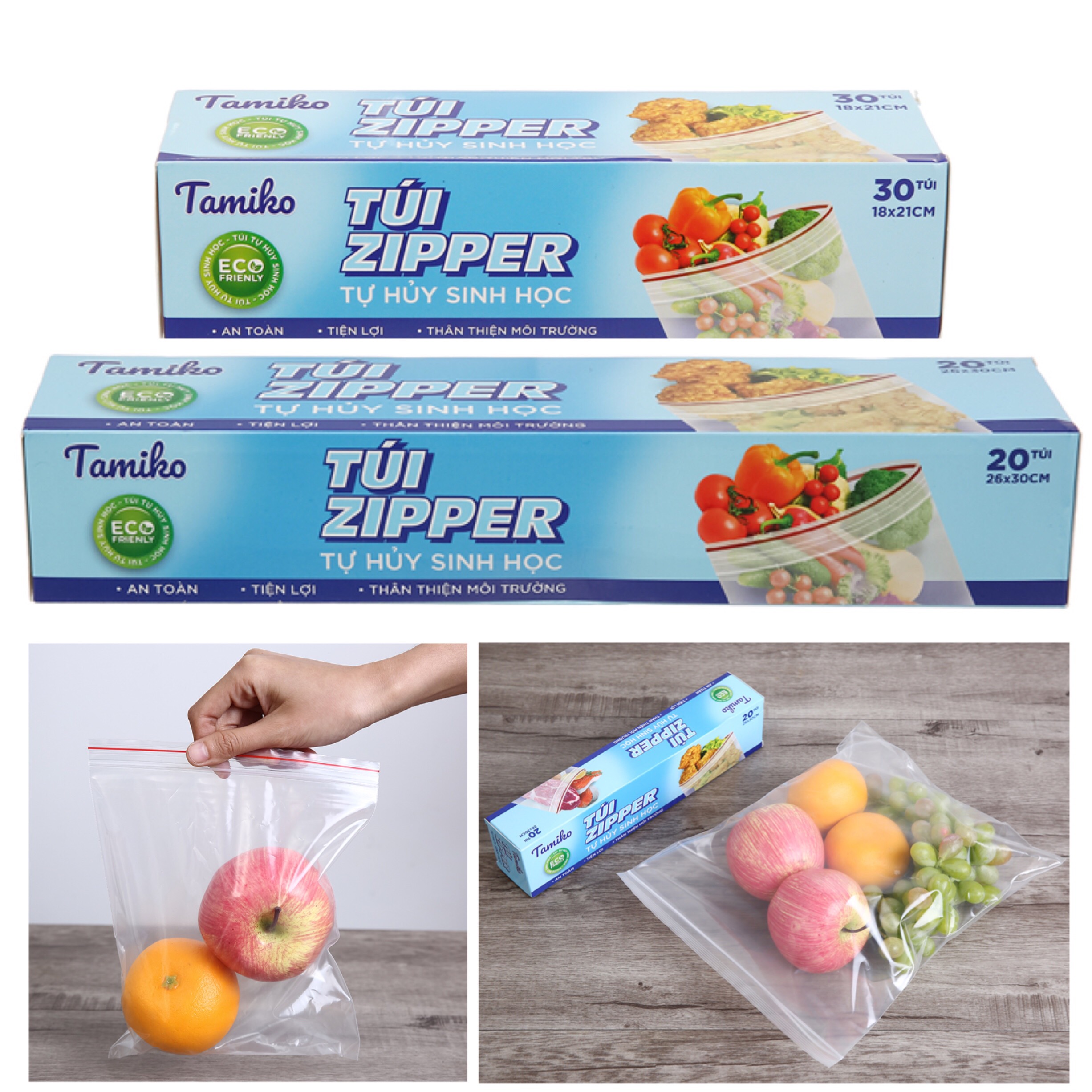 Túi Zipper đựng thực phẩm Tự hủy sinh học Bảo quản thịt cá, trái cây, rau củ an toàn, vệ sinh