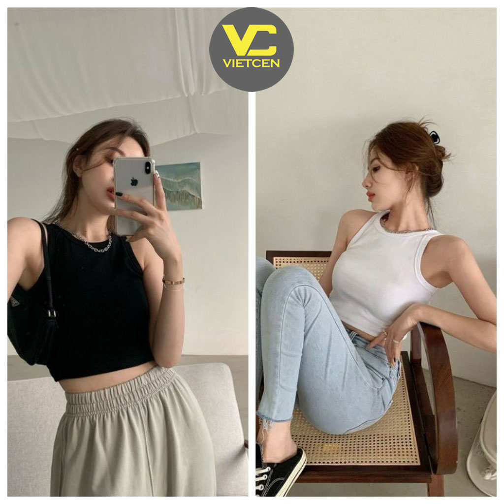 Áo ba lỗ nữ ngược trơn VIETCEN áo croptop ôm chất thun gân mềm mát