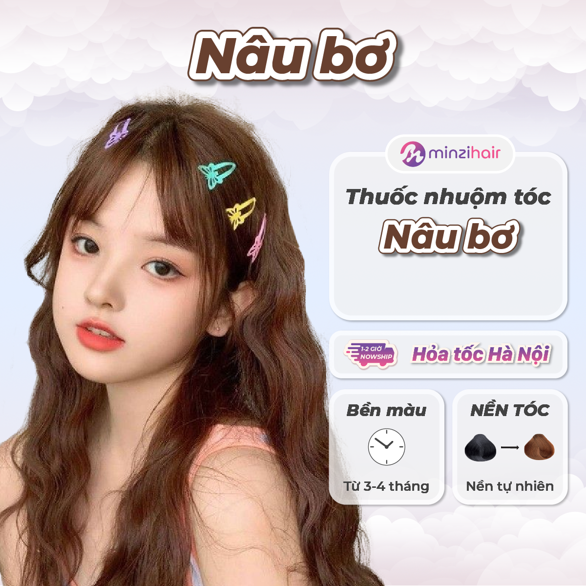 Thuốc nhuộm tóc Màu Nâu Bơ - Nâu Caramel - Lên Từ Nền Đen Không Tẩy - Minzihair HN
