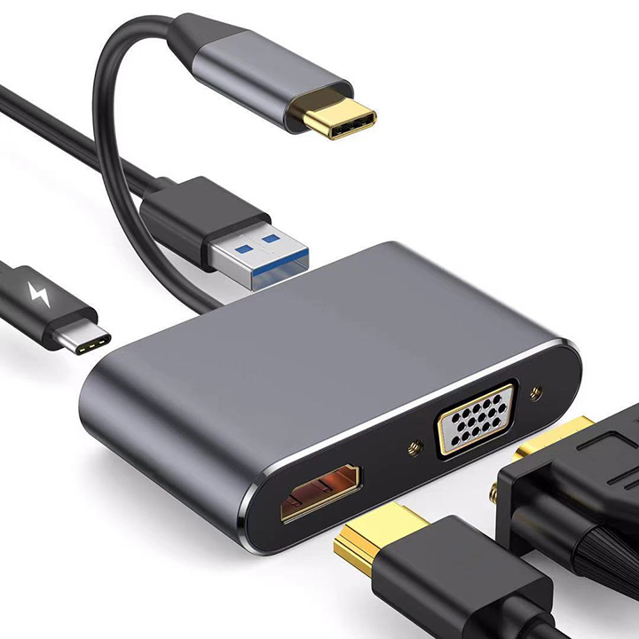 Cáp chuyển đổi type c sang 4 cổng hdmi, vga, usb và cổng sạc hỗ trợ chế độ dex