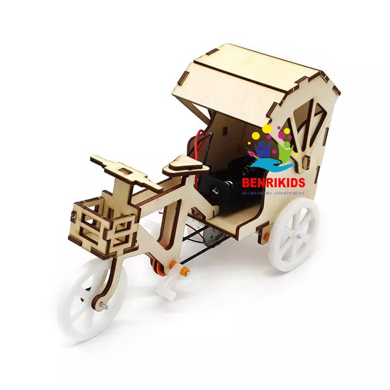 Stem toys, the reverse image has a vibration motor pedicab wooden