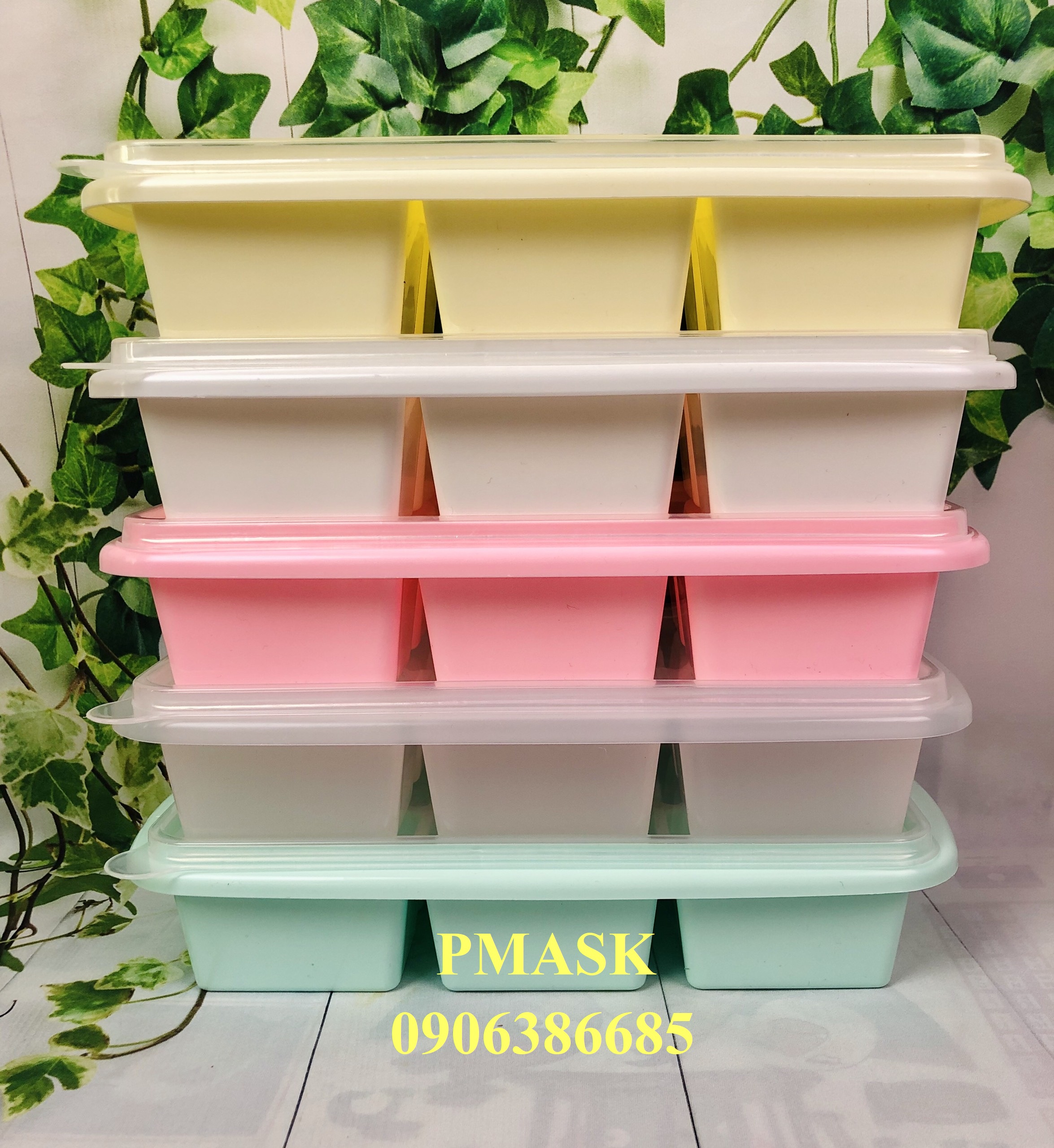 Khuôn phân trữ thực phẩm cho trẻ em  có nắp đậy – Khay nhựa 6 ngăn lớn bằng nhựa  – Khay đá vuông nắp đậy HPL85