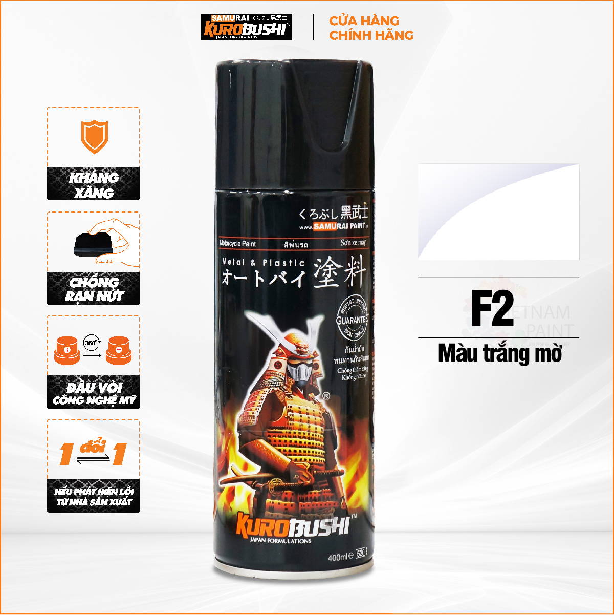 Sơn xịt samurai kurobushi - màu trắng mờ f2 chuyên dùng cho xe máy