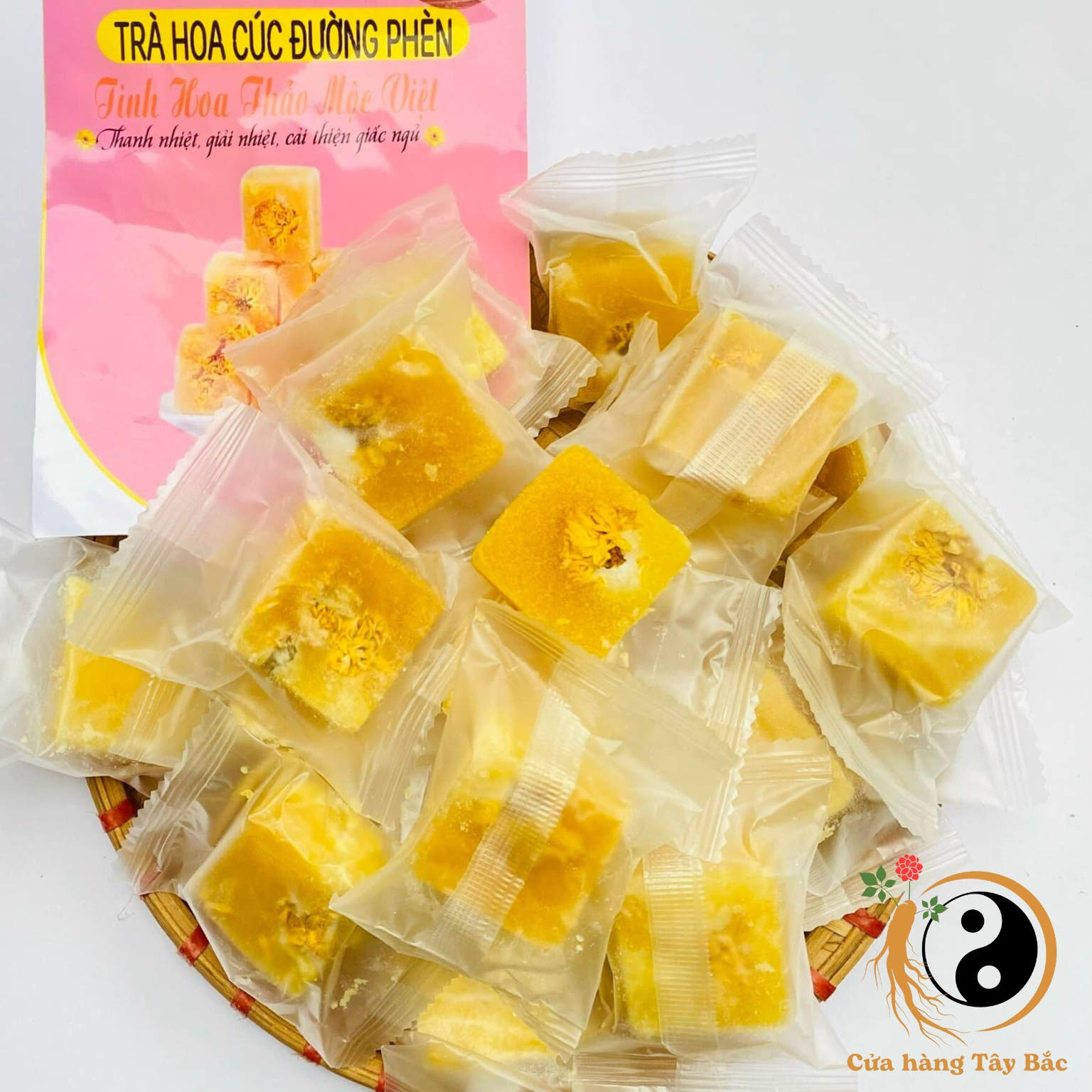 Trà hoa cúc đường phèn giúp thanh nhiệt giải độc (500g, 1kg), cải thiện giấc ngủ, trà thảo mộc ngủ ngon dạng viên