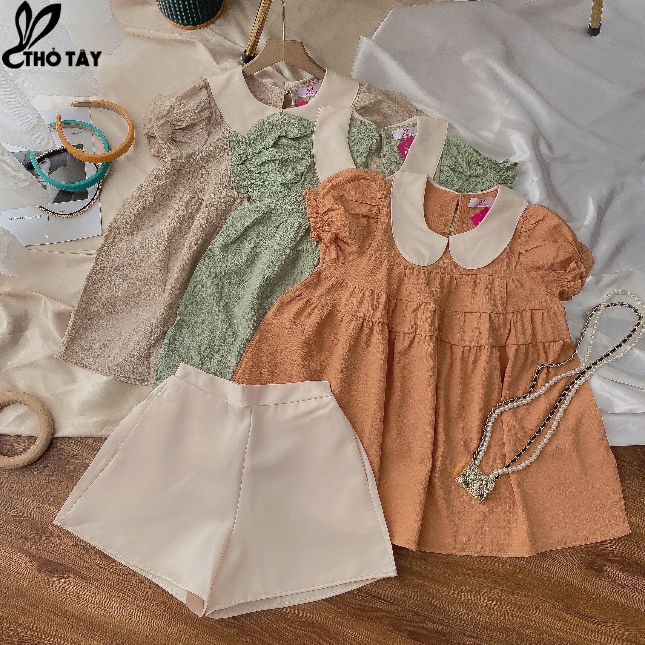 Set áo babydoll cổ bèo - thỏ tây s219c83