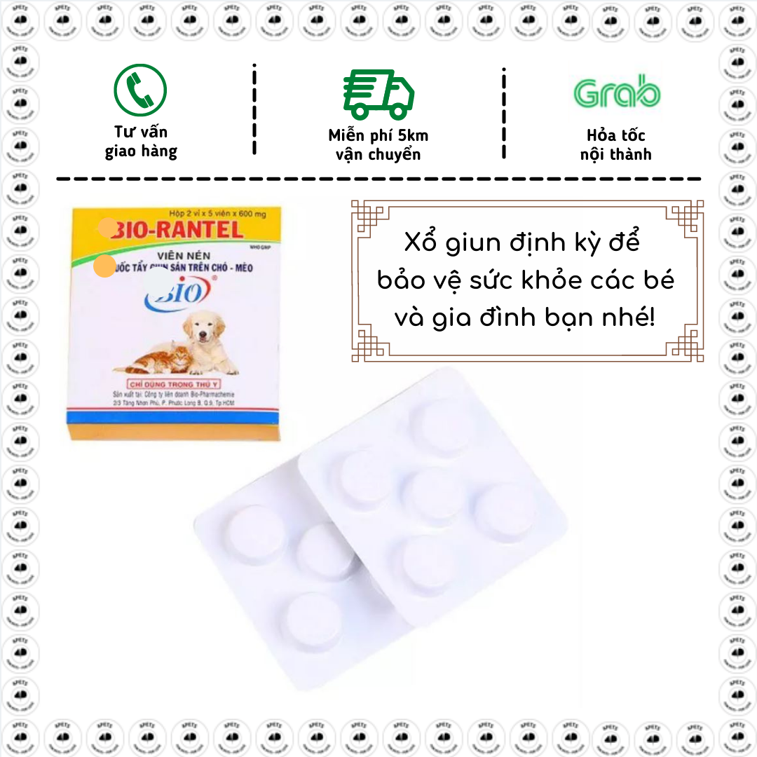 Xổ giun sán trên chó mèo (hộp 10v)