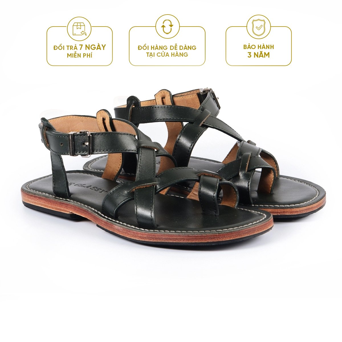 Dép nam quai chéo da bò thật, đế da heritage sandals - sd01 - thương hiệu be classy