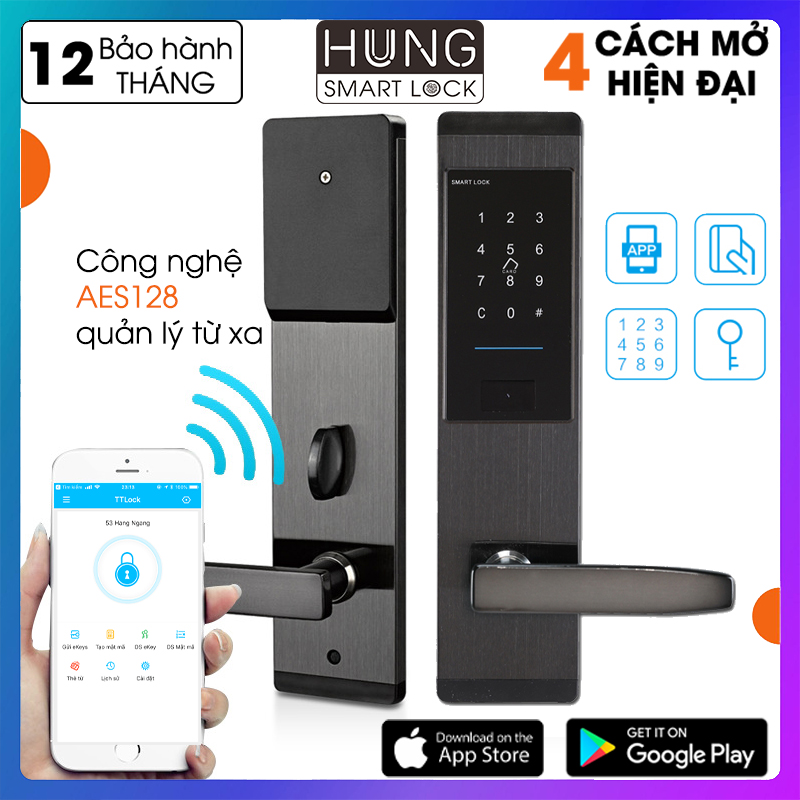 Khóa cửa điện tử thông minh khóa chống trộm dùng APP- Khóa thẻ từ, Khóa mã số Khóa cơ- Kết nối Bluetooth - Bảo hành 12 tháng - Hỗ trợ lắp đặt và cài đặt - Mở bên phải - Smart Lock Google Smart Lock Smart Door Lock Smart Applock Màu đen