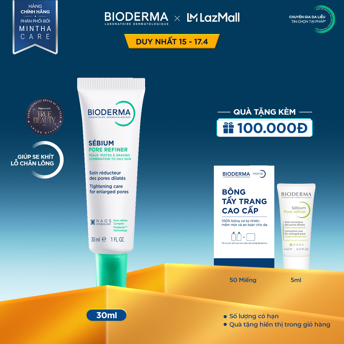 Kem dưỡng se nhỏ lỗ chân lông cho da hỗn hợp và da dầu Bioderma Sebium Pore Refiner - 30ml