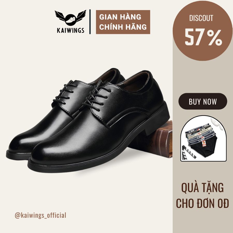 Giày đen nam hàn quốc đẹp buộc dây da bò thật kaiwings giày da nam công sở lịch lãm gd55