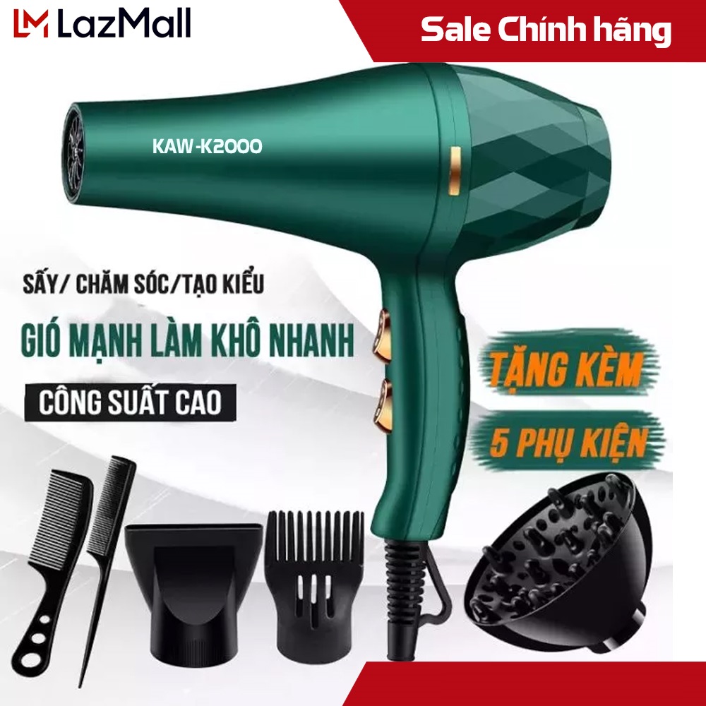 Máy sấy tóc KAW, Máy sấy tóc 2 chiều nóng lạnh công suất 2000W, Máy sấy tóc gia đình-Tặng kèm bộ phụ kiện 5 món .Bảo hành lỗi 1 đổi 1