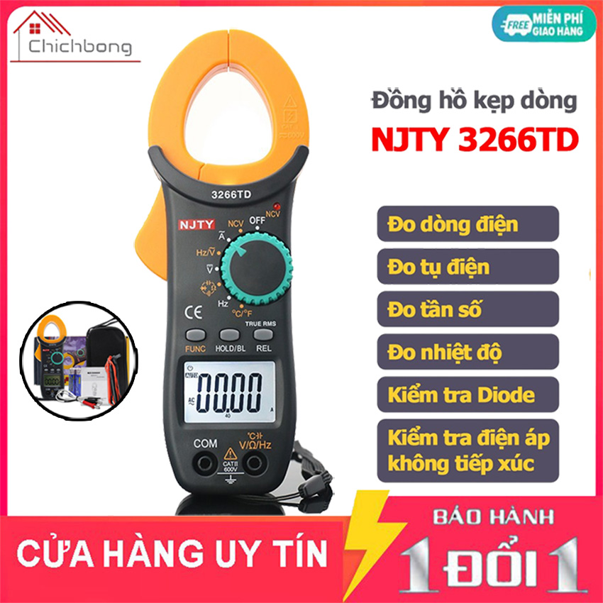 [Rẻ Vô Địch] Ampe Kìm Đồng Hồ Vạn Năng NJTY 3266TD Đo Tụ,Tần Số, Nhiệt Độ, Dòng Điện, Điện Áp, Điện Trở, Điện Dung Công Cụ Sửa Chữa Điện, Điện Lạnh,
