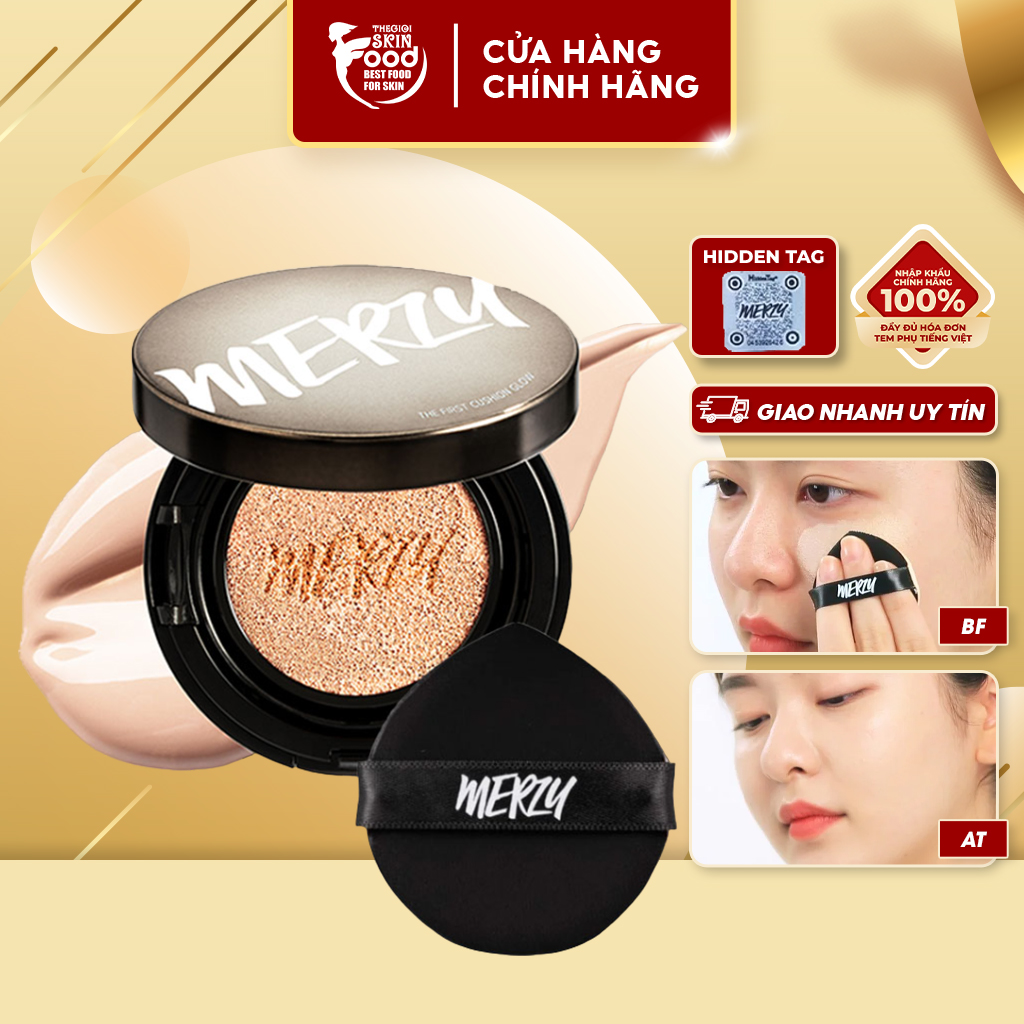 Phấn Nước Che Phủ Hoàn Hảo, Lớp Nền Căng Bóng, Lâu Trôi Merzy The First Cushion Glow SPF 50+/PA+++ 13g