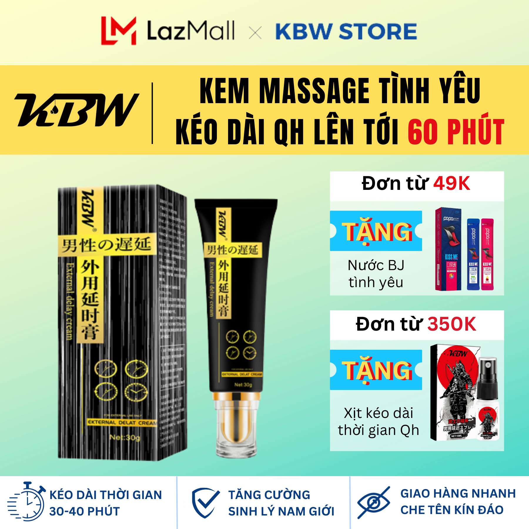 Gel bôi trơn kéo dài thời gian quan hệ chống xuất tinh sớm cho nam giới KBW 60 Phút