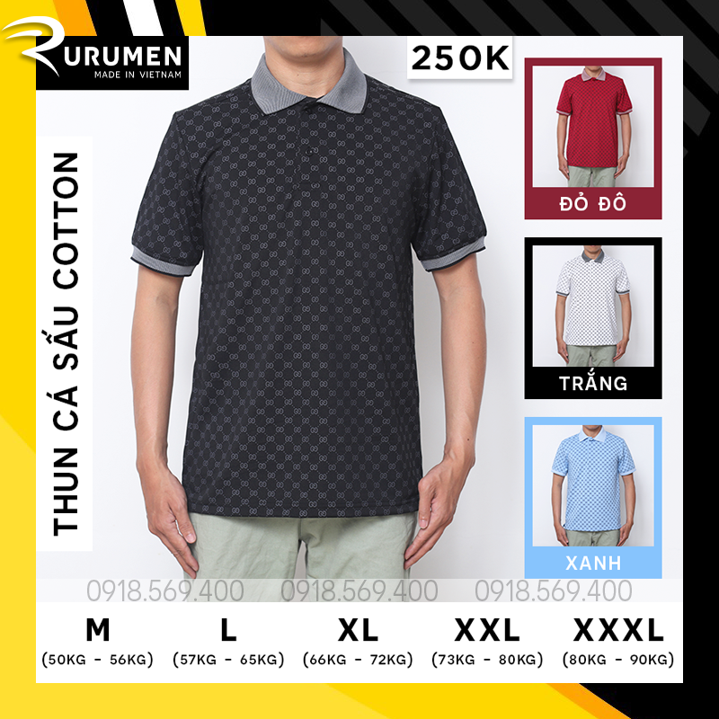 Áo thun polo nam cá sấu big size lớn rurumen họa tiết gg áo phông có cổ vnxk cao cấp - cs182