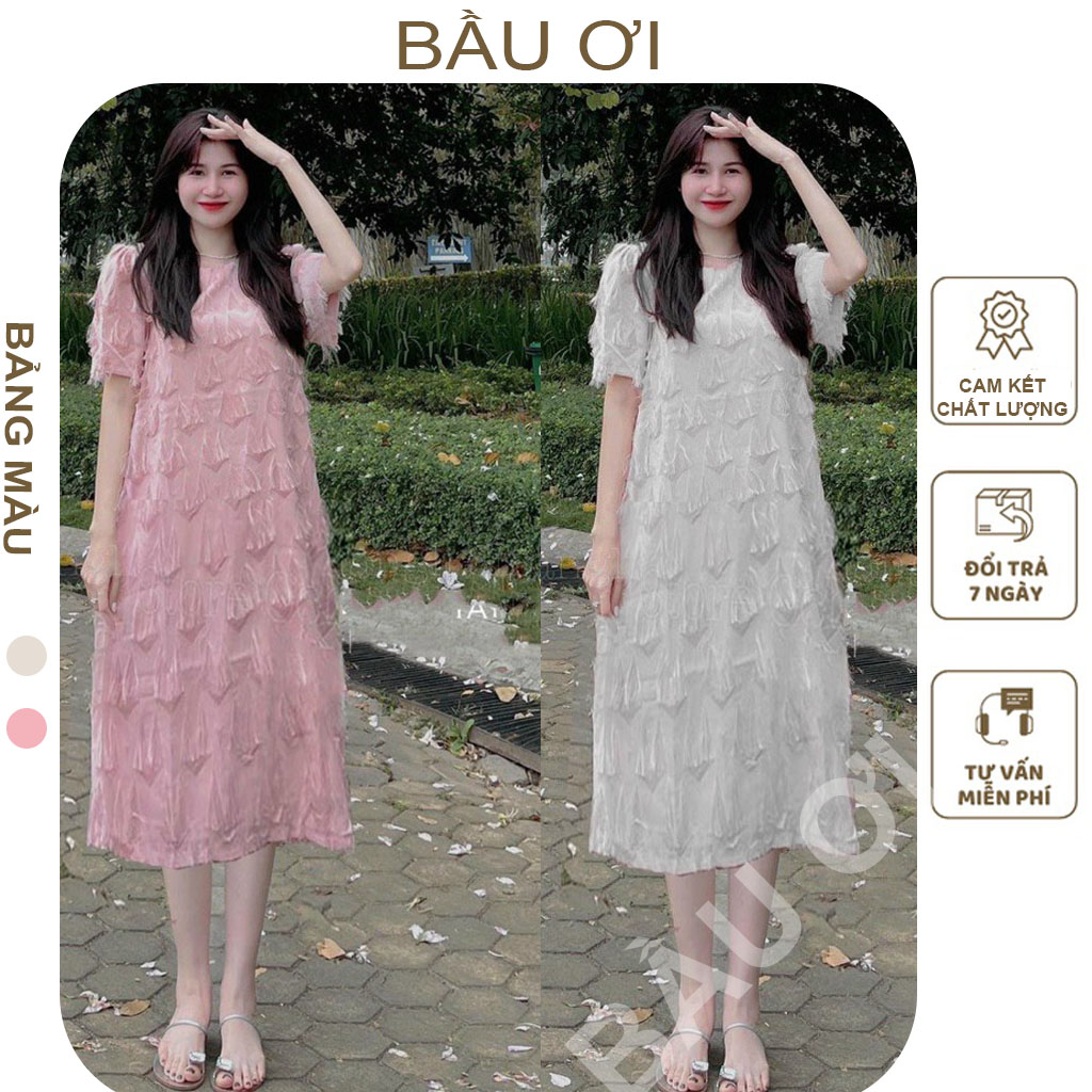 Váy bầu dự tiệc cưới thiết kế ren lông cao cấp - đầm bầu maxi dáng dài freesize mặc trước và sau sinh
