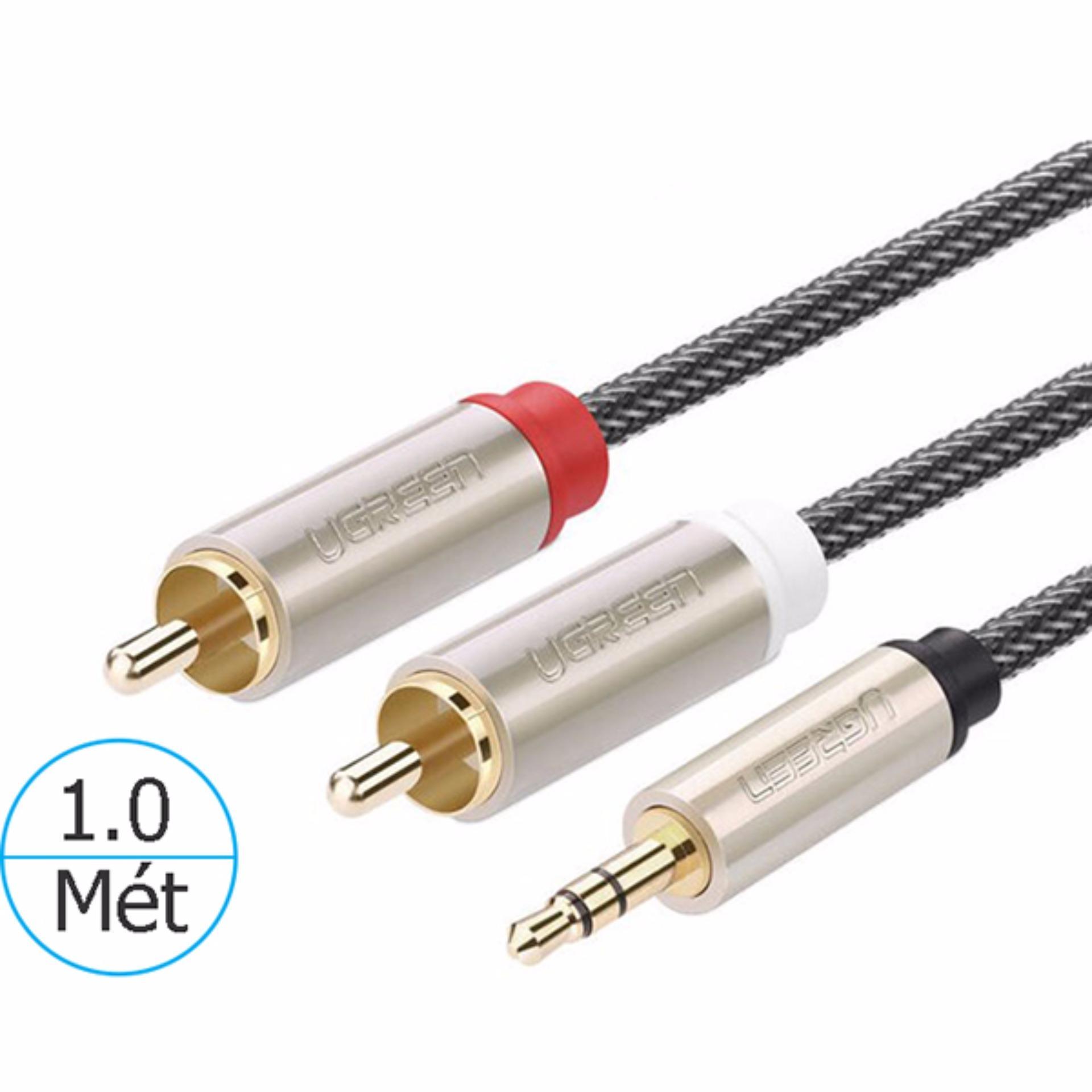 Cáp loa audio 3.5mm ra 2 đầu hoa sen 1m ugreen 20821