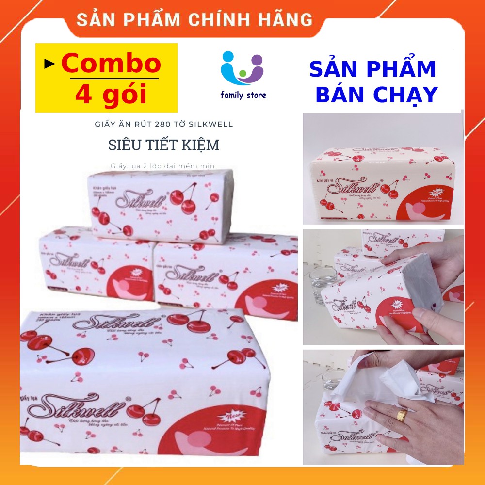 [SIÊU RẺ] COMBO 4 BỊCH GIẤY RÚT SỢI SILKWELL CAO CẤP 280 TỜ/BỊCH