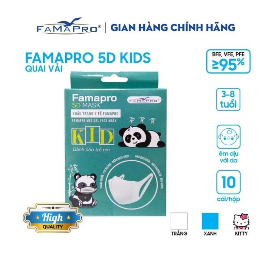Khẩu trang y tế trẻ em kháng khuẩn 3 lớp Famapro 5D Mask kid