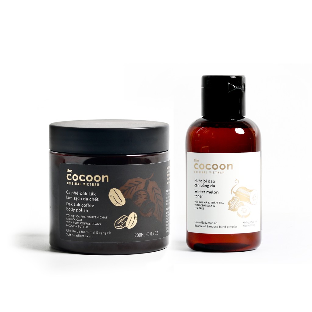 Combo Toner bí đao cân bằng da cocoon 140ml + Cà phê đắc lắc tẩy da chết cocoon 200ml