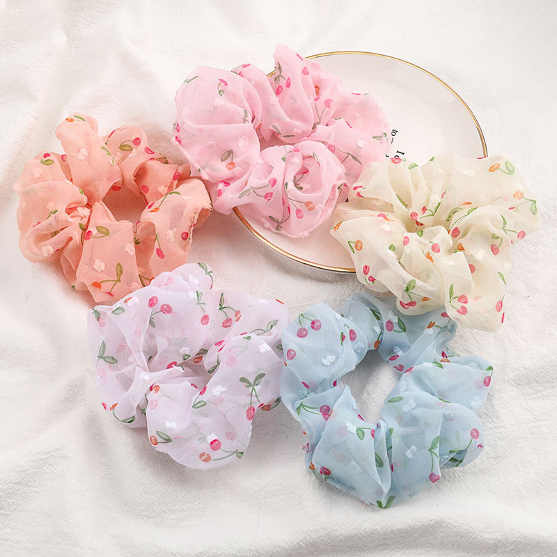 Cột tóc vải scrunchies họa tiết trái cây cherry - Selenshop