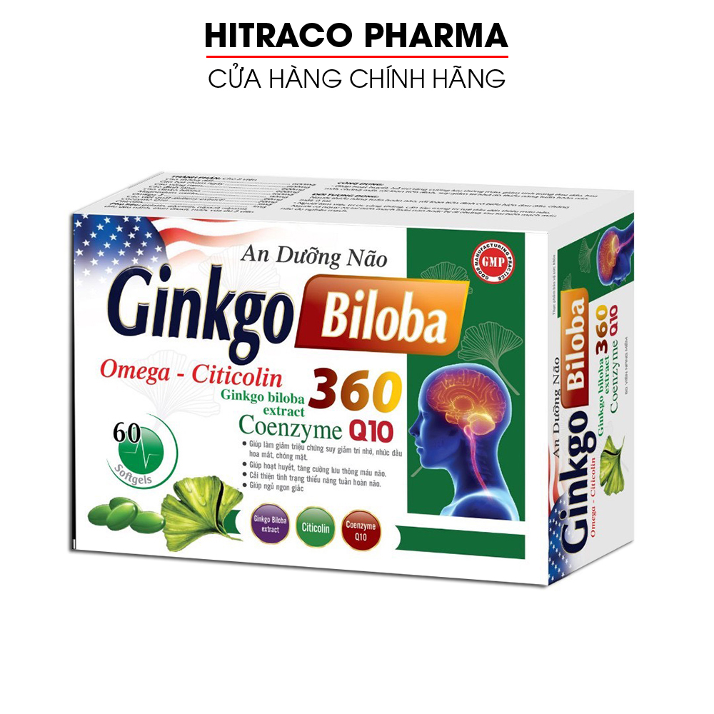 Hoạt huyết An Dưỡng Não Ginkgo Biloba 360mg giảm đau đầu, hoa mắt, chóng mặt, rối loạn tiền đình - Hộp 60 viên tăng tuần hoàn máu não 25 đánh giá