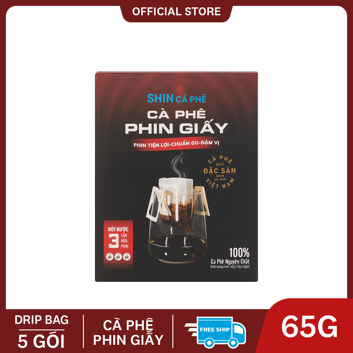 SHIN Cà phê - Cà Phê Phin Giấy Tiện Lợi Gu Truyền Thống - Hộp 5 gói