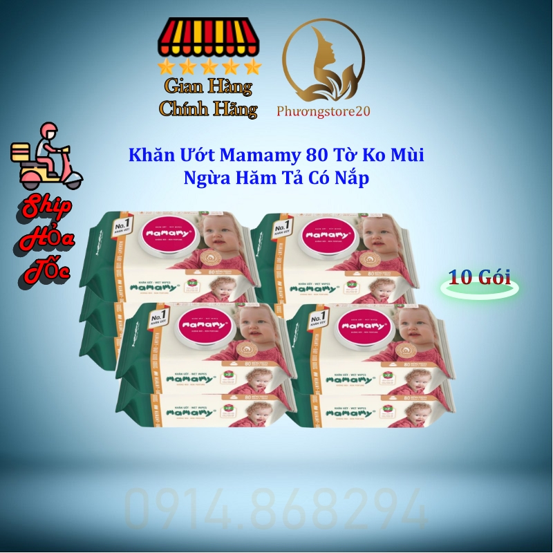 Khăn ướt mamamy 120 tờ ko mùi, chống hăm tả có nắp